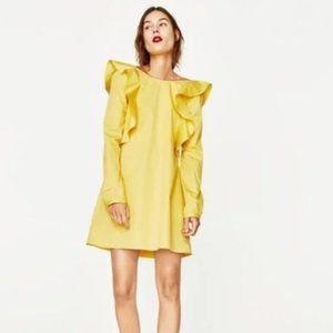 Zara Yellow Open Back Ruffled Mini Dress